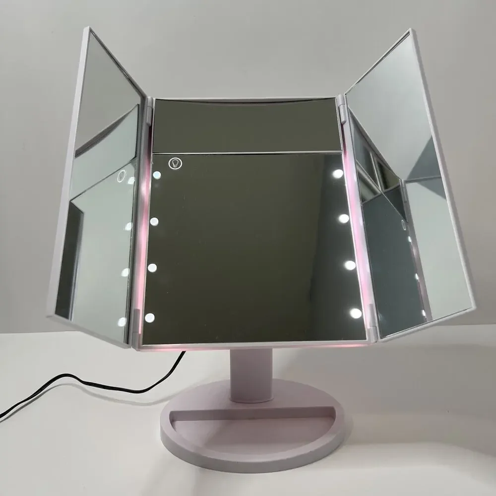 Trifold Light Up Vanity Adjustable Tilt Makeup Mirror w/ Magnifying